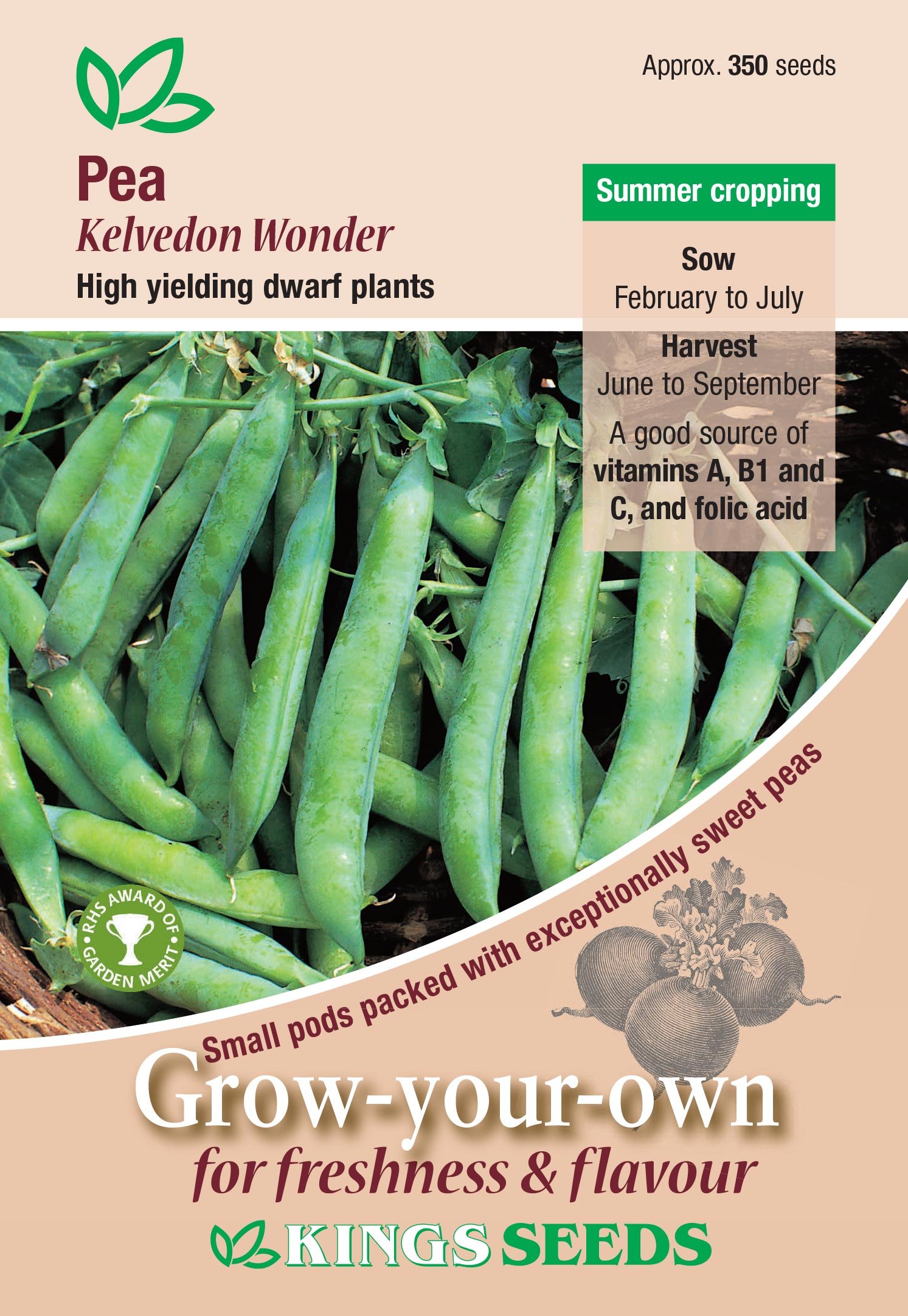 Kings Seeds Pea Kelvedon Wonder 350 Seeds