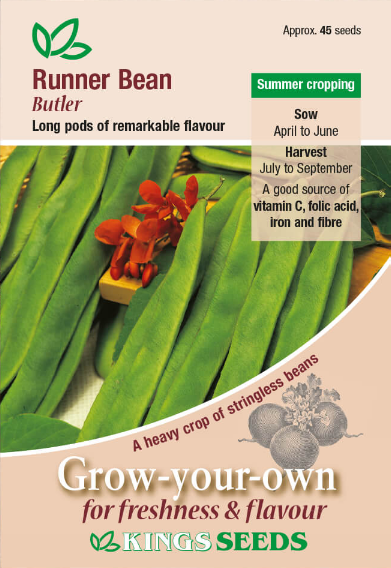 Kings Seeds Runner Bean Butler 45 Seeds - Reduced Short Sow By Date Sept 2024