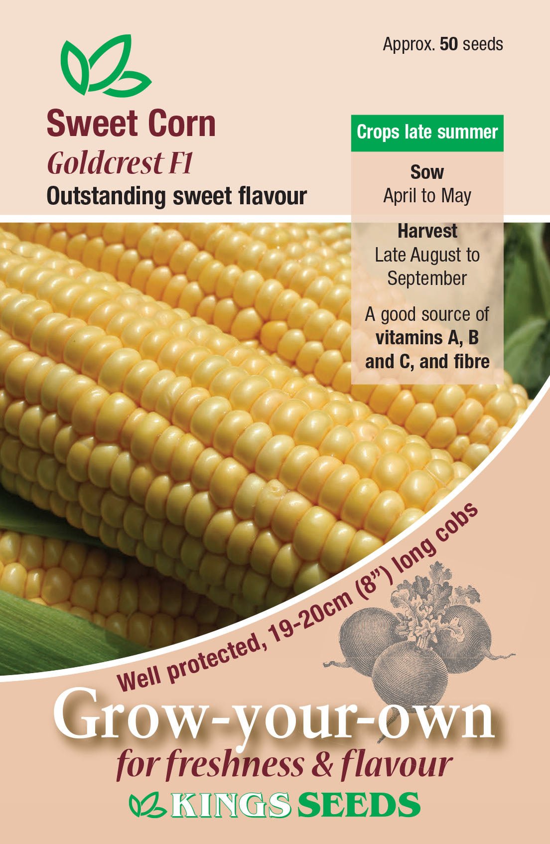 Kings Seeds Sweet Corn Goldcrest F1 - 50 Seeds