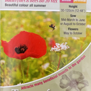 Kings Seeds Wild Flower Mix Butterflies and Bees 80/20 (Contains Grass) 25g Seed